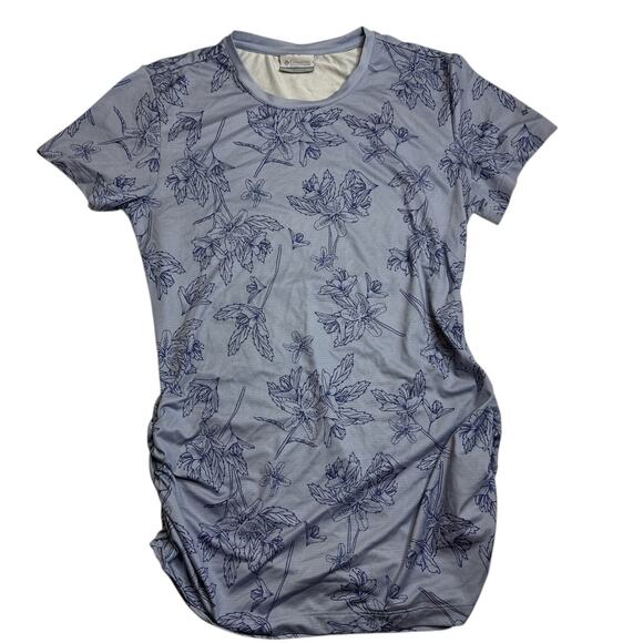 Columbia‎ Leslie Falls Short Sleeve Shirt Womens XS Blue Floral Side Ruched - Picture 1 of 7